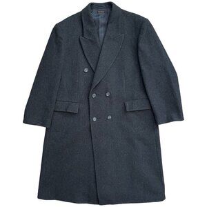 Virany 100% Wool Overcoat Men Sz 44 Black Gray Soft Hungary Top Coat Lined Long